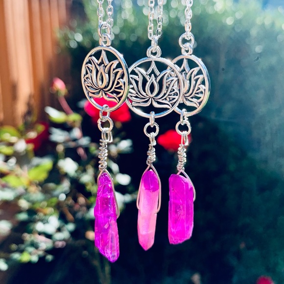 Hand Crafted Jewelry - Purple Aura Quartz Lotus Crystal Necklace